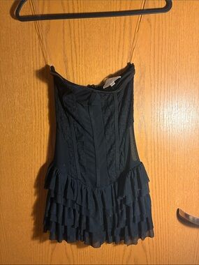 Dolls kill New Pink Black Ruffled Mini Strapless Dress with Lace Panels w shorts